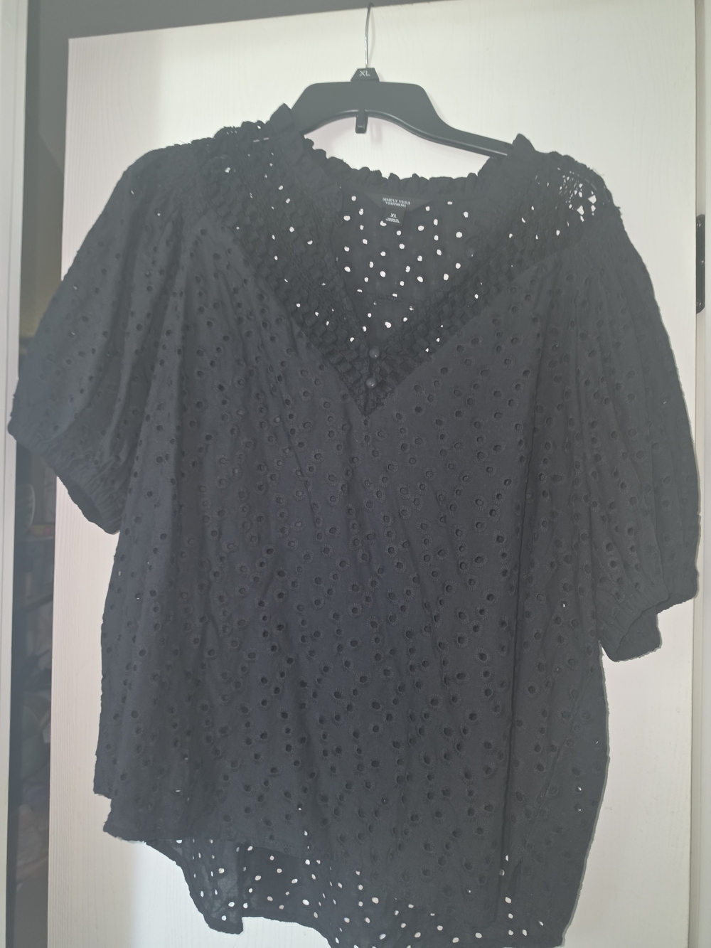 Eyelet V-Neck Women’s Top - Black